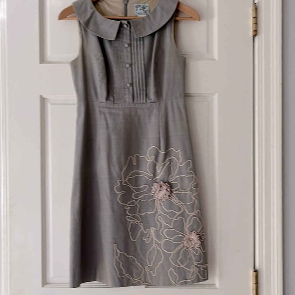 Tabitha grey dress with silver embroidery flowers, size 2